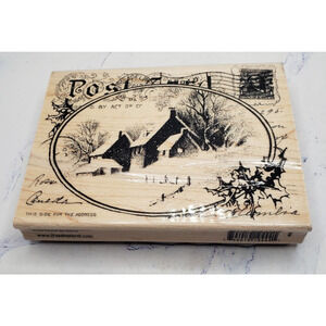 Stampendous Snowy Postcard Winter Scene Wood Mounted Rubber Stamp R143